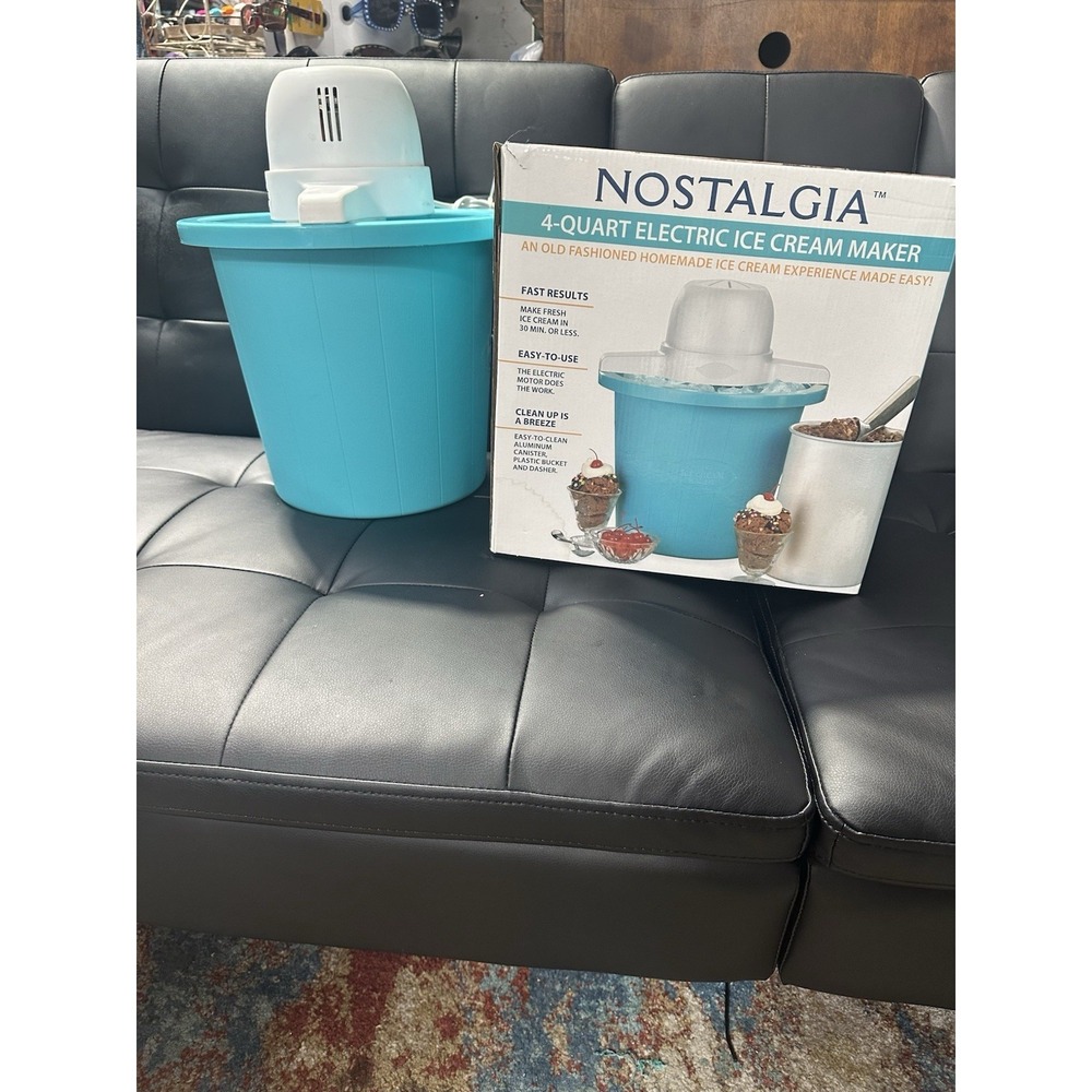 🍦 Nostalgia 4-Quart Electric Ice Cream Maker- Blue🆕OPEN BOX